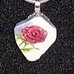 Handmade Broken China Pendant, Rose